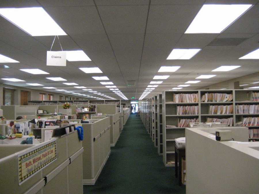 cubicles and shelves in office space